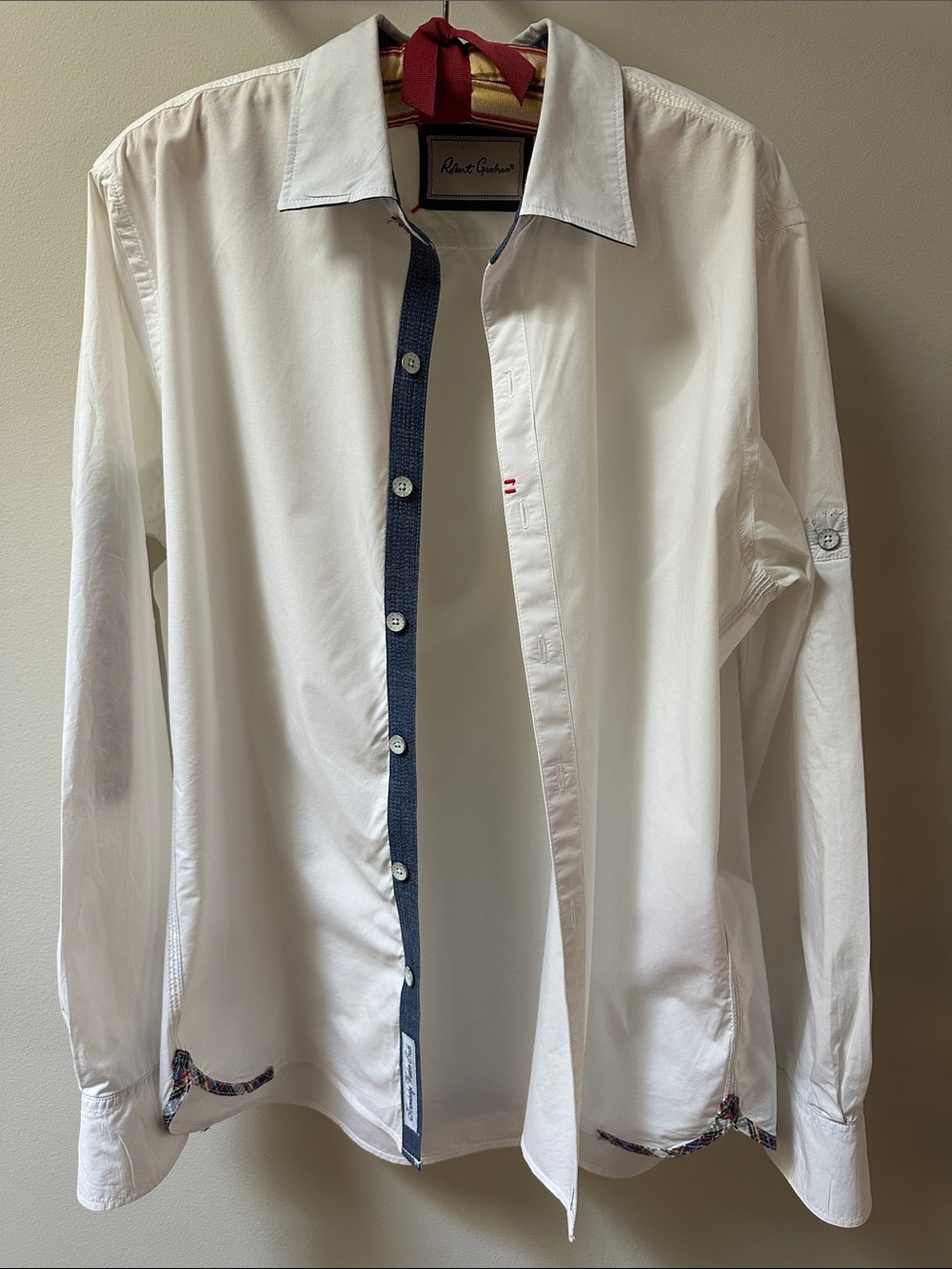 Robert Graham White Button-Down Shirt with Navy Contrast Placket